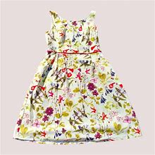 Floral Botanical Wildflowers Lands End 8P Petite Empire Lined Knee Cotton Dress