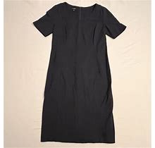 Talbots Dress Womens 8P Petite Solid Navy Blue Short Sleeve Stretch