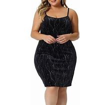 Women's Plus Size Spaghetti Straps Velvet Mini Bodycon Slip Dress, Size: 3XL, Grey