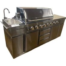 3 in 1 Black Stainless Steel Outdoor BBQ Kitchen Island Grill Propane LPG W/ Sink, Side Burner, LED Lights, And Canvas Cover