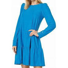 Lilly Pulitzer Dresses | Lilly Pulitzer Arlette Tiered Cozy Knit Swiss Dot Teal Bay Long Sleeve Dress | Color: Blue/Gold | Size: Xs