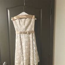 White House Black Market Dresses | Lace And Satin Detail Strappless Dress | Color: Cream/Gold | Size: 0P