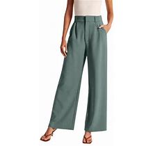 Loasebue Lightweight Tailored Premium Fabric Wide Leg Pants Women's Casual High Waisted Wide Leg Pants Casual Pants With Pockets, Blue XS
