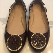 Tory Burch Shoes | Tory Burch 6.5 Burgundy Shoes New With Large Gold | Color: Gold | Size: 6.5
