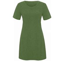 Jwzuy Women Solid Dresses Casual Short Sleeve Dresses Baisc Dresses Crewneck Dresses Midi Dress Green L