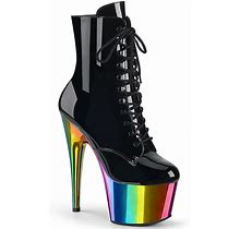 7" Heel Black Ankle Boots - Black Pat/Rainbow Chrome - 14