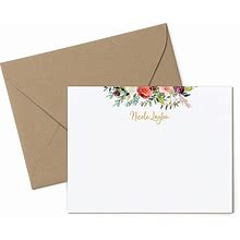Floral Note Card & Envelope Stationery Set Personalized, Boxed Set Of Flat Cards, Gift For Her, 4.25 X 5.5 Or 5 X 7 Notecards, Divine Flat