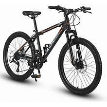 24 Inch Mountain Bike, 21 Speed Mountain Bicycle With Daul Disc Brakes And Front Suspension MTB Bike - Black