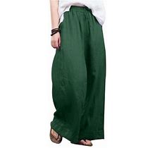 Springttc Womens Casual Cotton Linen Elastic Waist Loose Wide Leg Pants Plus Size