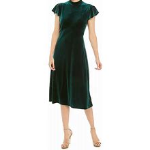 Vince Camuto Dresses | Vince Camuto Size 10 Green Short Flutter Sleeve Velvet A-Line Dress Open Back | Color: Green | Size: 10