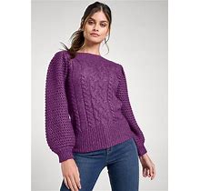 Women's Mixed Cable Knit Sweater - Purple, Size 3X By Venus
