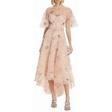 Teri Jon By Rickie Freeman Sequined Embroidered Floral Tulle High Low Dress