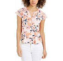 Msrp $40 Style & Co Printed Split-Neck Top Pink Size Small