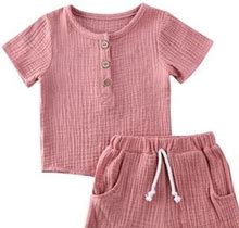 Mioliknya Toddler Baby Boy Girl Clothes Linen Short Sleeve T-Shirt Tops Shorts Pants Unisex 2Pcs Summer Outfits Set