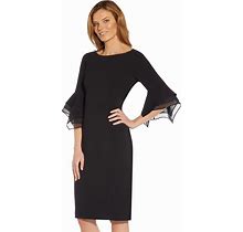 Adrianna Papell Women's Stretch Knit Crepe Sheath Dress With Tiered Organza Bell Sleeve