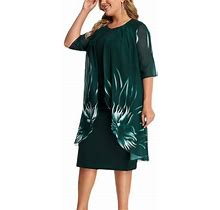 Avamo Ladies Summer Beach Sundress Floral Print Midi Dresses Half Sleeve Long Dress Party Casual Kaftan Plus Size Dark Green 2XL