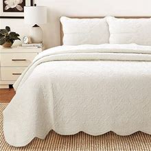 Cozy Line Home Fashions Victorian Medallion Solid Ivory Matelasse Embossed 100% Cotton Bedding Quilt Set,Coverlet,For Bedroom/Guest Room (Blantyre -