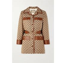 Gucci Belted Leather-Trimmed Cotton-Blend Canvas-Jacquard Jacket - Women - Camel Coats And Jackets - XL
