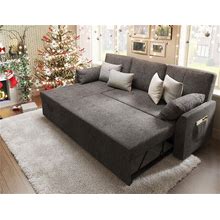 Vanacc Sleeper Sofa, Sofa Bed- 2 in 1 Pull Out Couch Bed With Storage Chaise For Living Room, Sofa Sleeper With Pull Out Bed, Grey Linen Couch