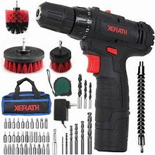 Xerath Cordless Drill/Driver Kit, 48Pcs Drill Set Lithium-Ion Battery Brushes Tape Measure - 12V Max Drill 280 In-Lb Torque, 18+1 Metal Clutch, 3/8" K