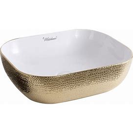 Whitehaus WH71333 Isabella Plus 18" Vitreous China Vessel Bathroom Sink White/Gold Sinks Bathroom Sinks Sinks Only