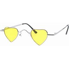 Heart Shape Sunglasses Women Small Lightweight Metal Frame Uv400 Silver, Yellow