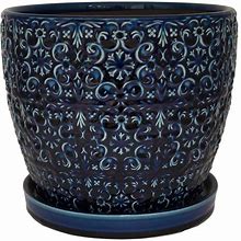 Trendspot 12 in. Dia Blue Mediterranean Bell Ceramic Planter Decorative Pots CR11403S-120A ,