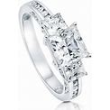 Berricle Sterling Silver 3-Stone Wedding Engagement Rings Princess Cut Cubic Zirconia CZ Promise Ring