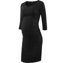 Liu & Qu Women's Maternity Bodycon Ruched Side Dress Casual Short & 3/4 Sleeve Dress For Daily Wearing Or Baby Shower
