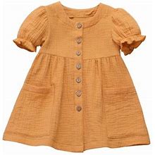 Tengma Toddler Girls Dresses Casual Solid Ruffled Baby Dress Kids Clothes Princess Dress&Skirt Princess Dresses Orange 80