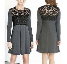 Karen Kane 3L13569 Gray W/Black Scallop Lace Overlay Stretch Knit Dress - $119
