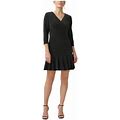 Adrianna Papell Womens Black Glitter Zippered Lined Elbow Sleeve V Neck Above The Knee Party Shift Dress 10