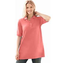 Plus Size Women's Elbow Short-Sleeve Polo Tunic By Woman Within In Sweet Coral (Size M) Polo Shirt
