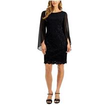 Connected Apparel Womens Black Sequined Animal Print Long Sleeve Jewel Neck Above The Knee Evening Sheath Dress 12
