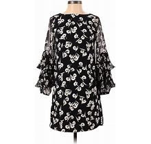 Ann Taylor Casual Dress Ruffles Long Sleeve: Black Floral Motif Dresses - Women's Size 0 Petite