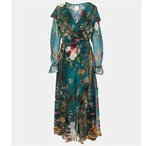 Camilla, Ruffled Silk Midi Wrap Dress, Women, Multicolor, L, Dresses