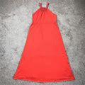 LAUREN RALPH LAUREN Orange Crochet Empire Waist Maxi Dress Womens L High Neck