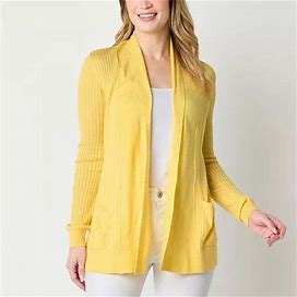 Liz Claiborne Womens Long Sleeve Open Front Cardigan | Yellow | Womens Small | Sweaters Cardigans