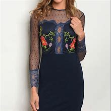 Brand New Navy Floral Embroidered Mesh Dress | Color: Blue | Size: S