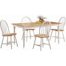 5Pc Farmhouse Dining Set, White/Natural, Kitchen & Dining Furniture Sets, By Boraam