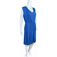 Banana Republic Dress M Blue Sleeveless Smocked Waist Stretch Knit