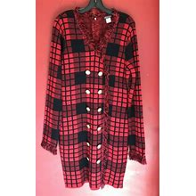 Venus Red/Black Check/Windowpane Fringe Sweater Dress Size Large