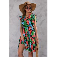 Summer Flower Print Dress Women's Sleeveless V-Neck A-Line Party Dress