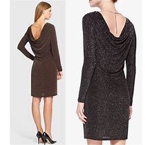 $120 Michael Kors Long-Sleeve Metallic Cowl-Back Dress Chocolate Or Black