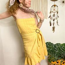 American Eagle Outfitters Dresses | American Eagle Crossover Ruffle Wrap Dress In Yellow Size Large | Color: Yellow | Size: L