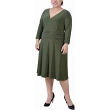 Ny Collection Plus Size Ruched A-Line Dress - Olive - Size 2X