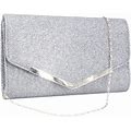 Metallic Woven Clutch Bag Evening Elegant Events Shoulder Chain Ladies Women Handbags(Silver)