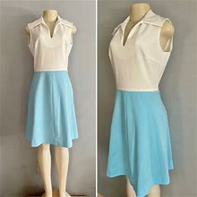 Lady Blair Dresses | Vintage 1960S Lady Blair Dress Size M Colorblock White Blue Sleeveless Midmod. | Color: Blue/White | Size: M