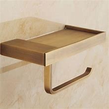 Toilet Paper Holder Antique Brass Solid Cor Wall Mounted Bathroom Roll Paper Holder With Mobile Phone Storage Shelf 1Pc