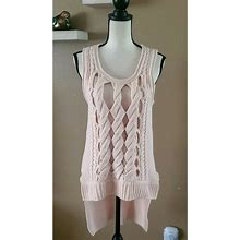 Venus Sweaters | Venus 100% Cotton Cable Stitch Hi-Lo Sweater Vest Tank Peach Sz S | Color: Orange | Size: S